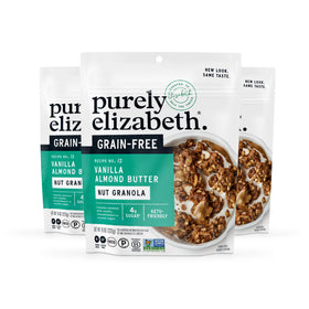Purely Elizabeth Vanilla Almond Butter granola clusters for a crunchy breakfast.