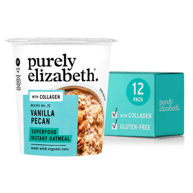 Purely Elizabeth Vanilla Pecan Oatmeal Cup ready for a quick gluten-free breakfast.