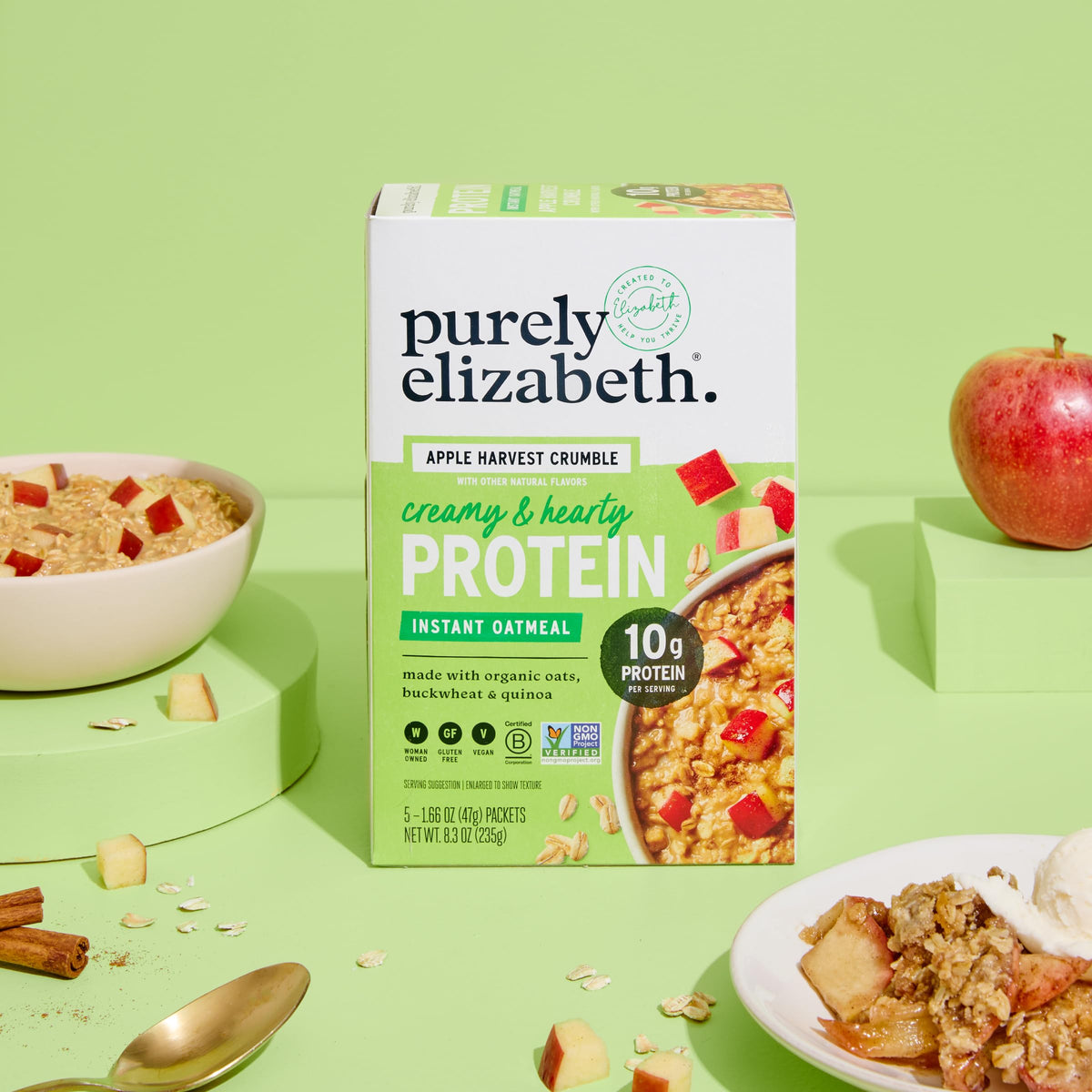 Purely Elizabeth vegan-friendly oats with real dried apples featured