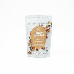 Purely Sprouted Sweet & Salty mix close-up of crunchy ingredients.