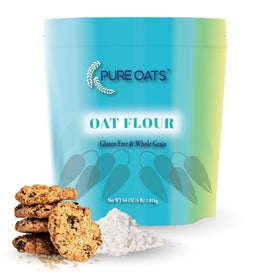 PureOats gluten free oat flour in a bag, ideal for gluten free baking