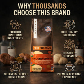PureShrooms eco-packaging signals sustainable sourcing for mindful consumption.