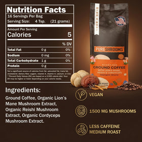 PureShrooms Mind & Body aroma close-up for low acidity and rich flavor.