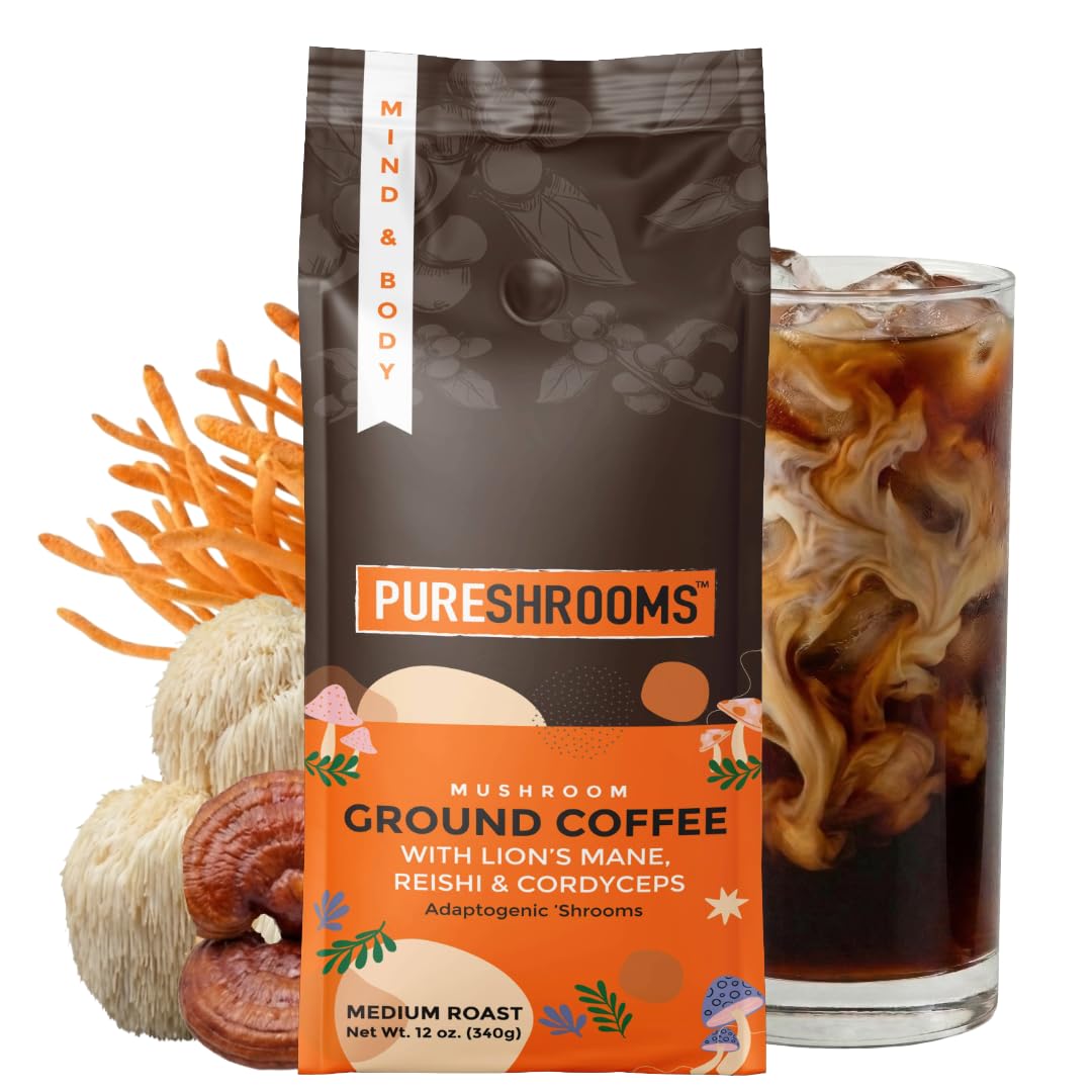 PureShrooms Mind & Body coffee pack with mushroom blend for smooth energy.