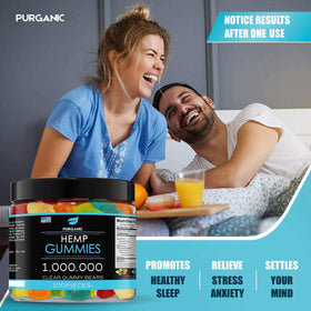 Purganic Gummies 100-count bottle on shelf for convenient use.