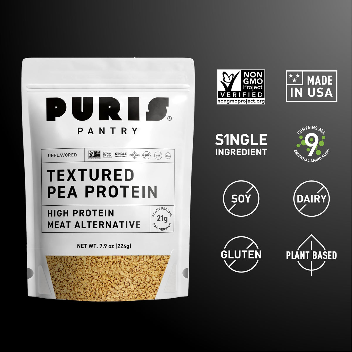 PURIS Pantry Textured Pea Protein cooking pan ready for sizzling alternative.