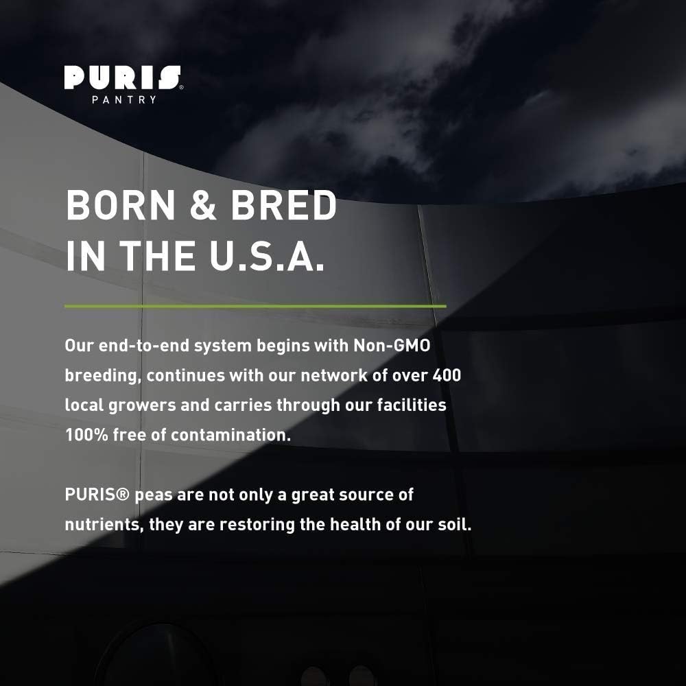 PURIS Puffed Pea Crispies packaging emphasizes non-GMO, clean-label promise.