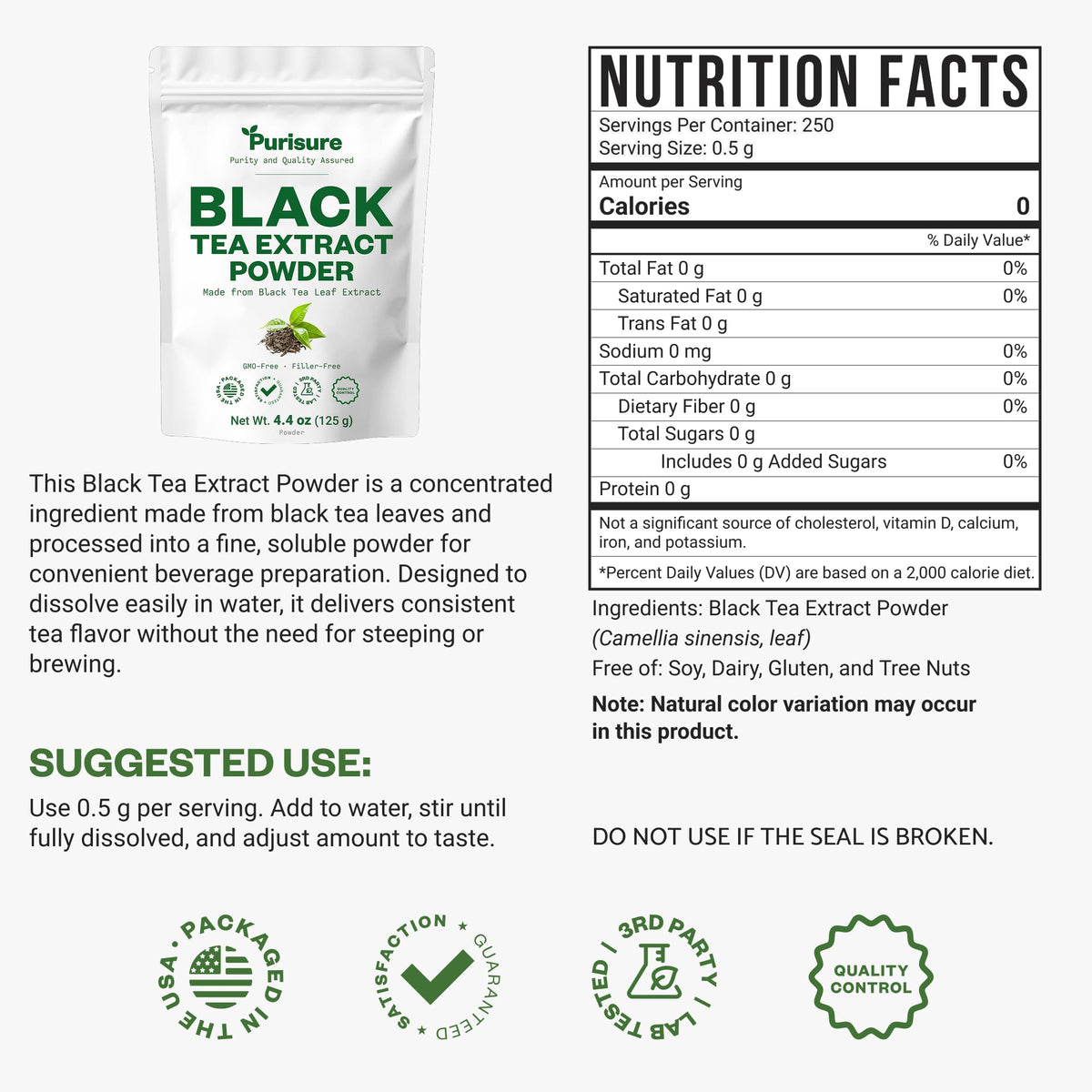Purusure instant tea powder dissolving in a cup for fast flavor.