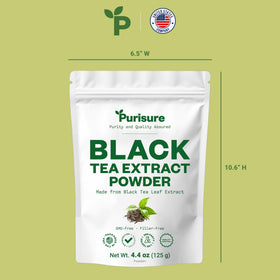 Purusure non-GMO label on clean, additive-free tea powder.