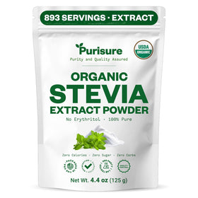 Purusure Organic Stevia Powder bottle—zero-calorie sweetness for beverages.