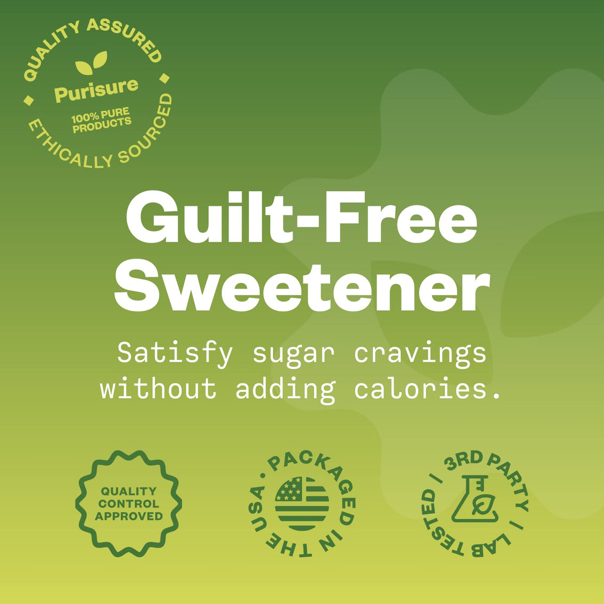 Purisure Pure Stevia Powder closeup emphasizing clean ingredients and no aftertaste