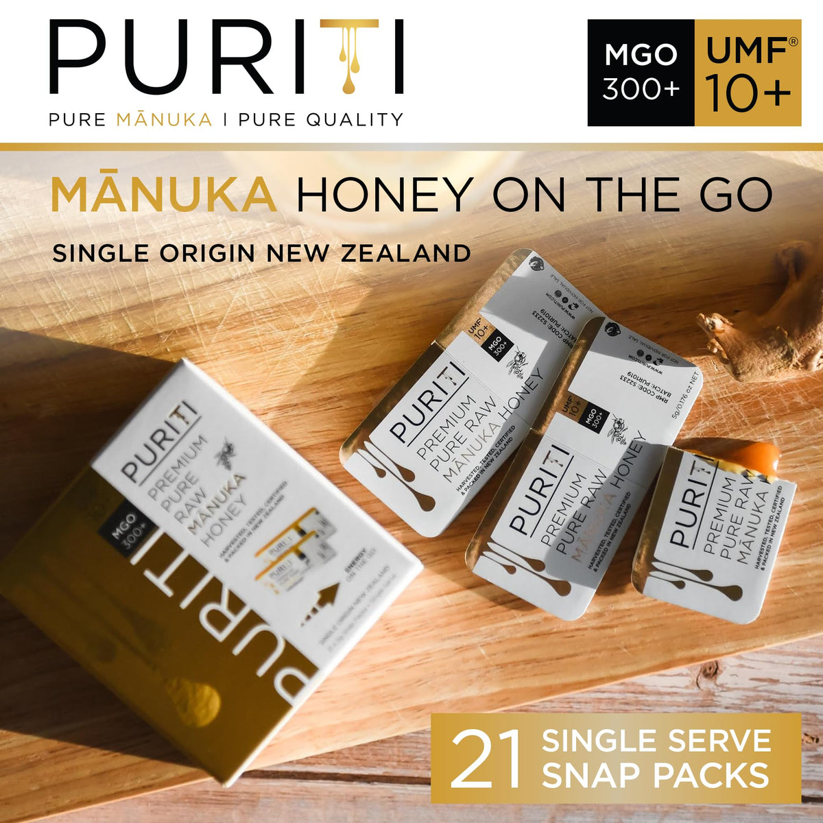 Puriti honey snaps added to tea for a quick energy boost