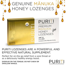 PURITI Manuka lozenges UMF-certified label signaling trusted potency.