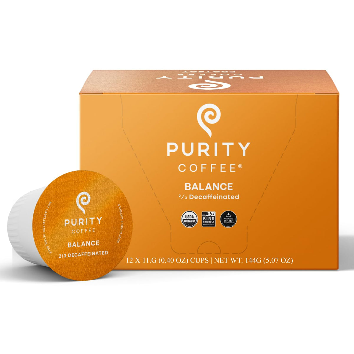 Purity Coffee BALANCE K-Pod capsules box for balanced caffeine intake.