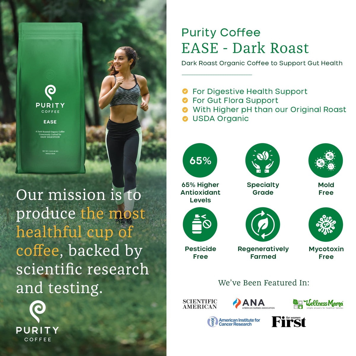 Purity Coffee EASE bag-open close-up shows airtight seal preserving aroma and flavor.