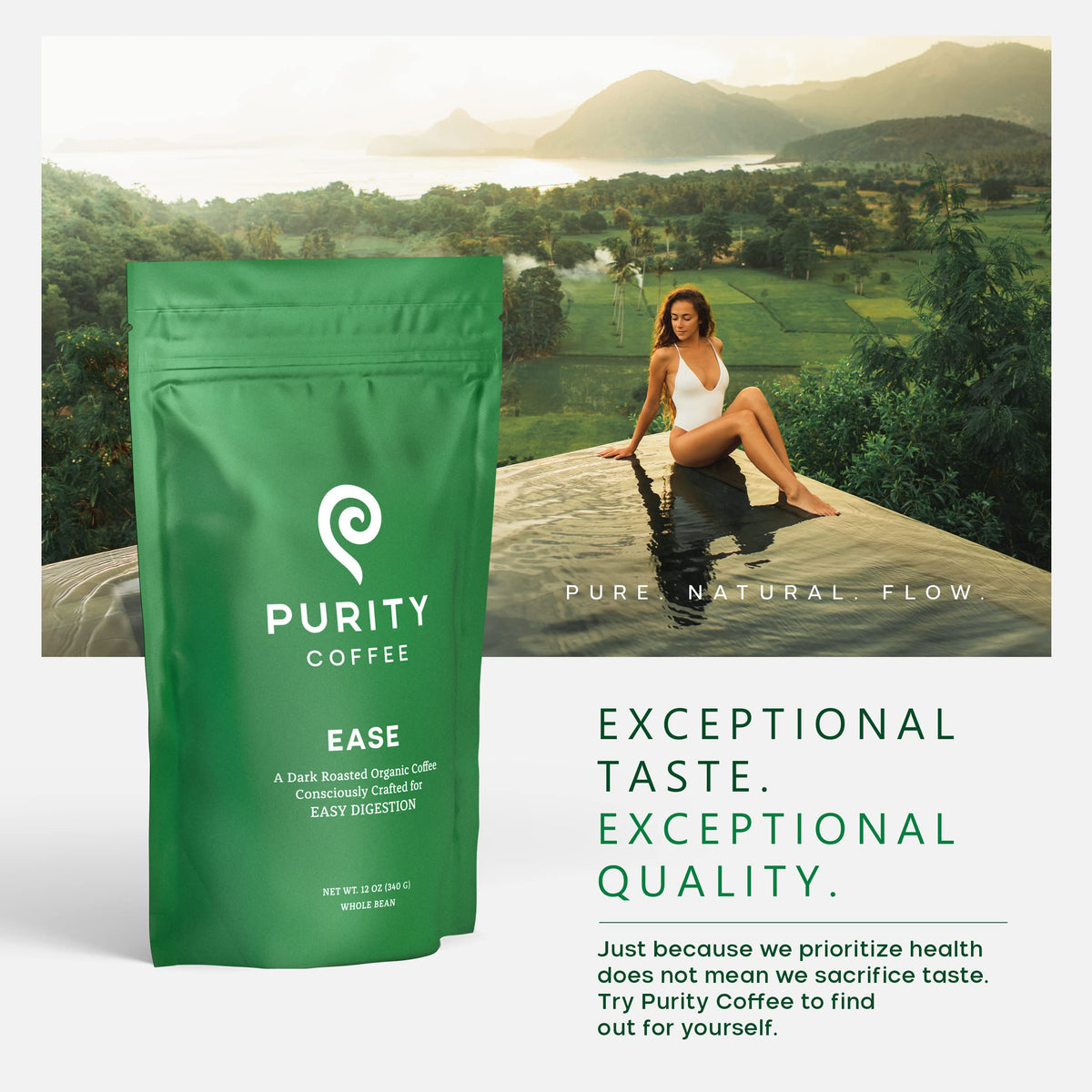 Purity Coffee EASE bird-friendly badge—sustainably farmed with wildlife-friendly practices.