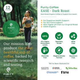 Close-up of Purity Coffee EASE capsules for fast, smooth brewing.