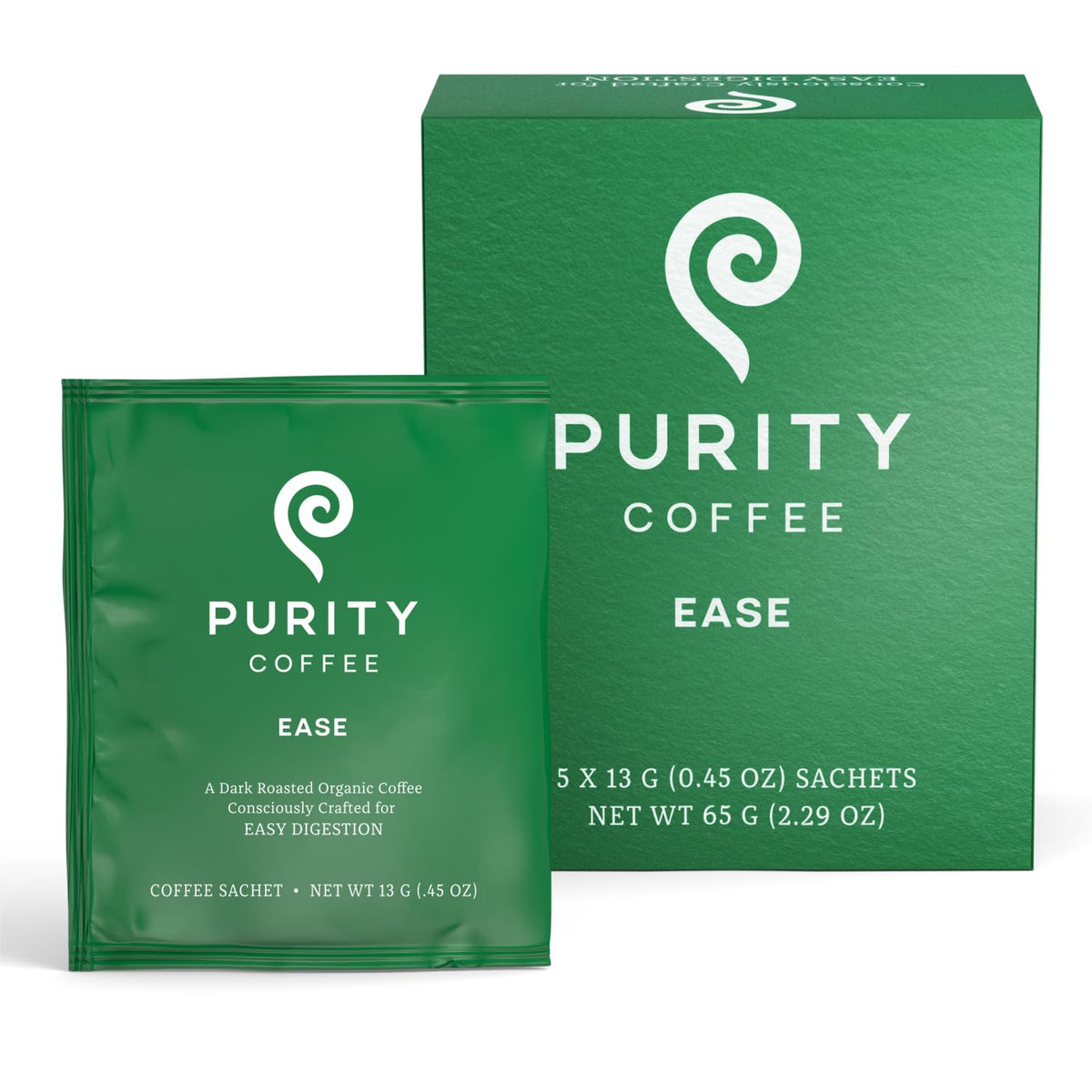 Purity Coffee EASE low-acid sachets box for easy daily cups and gentle digestion