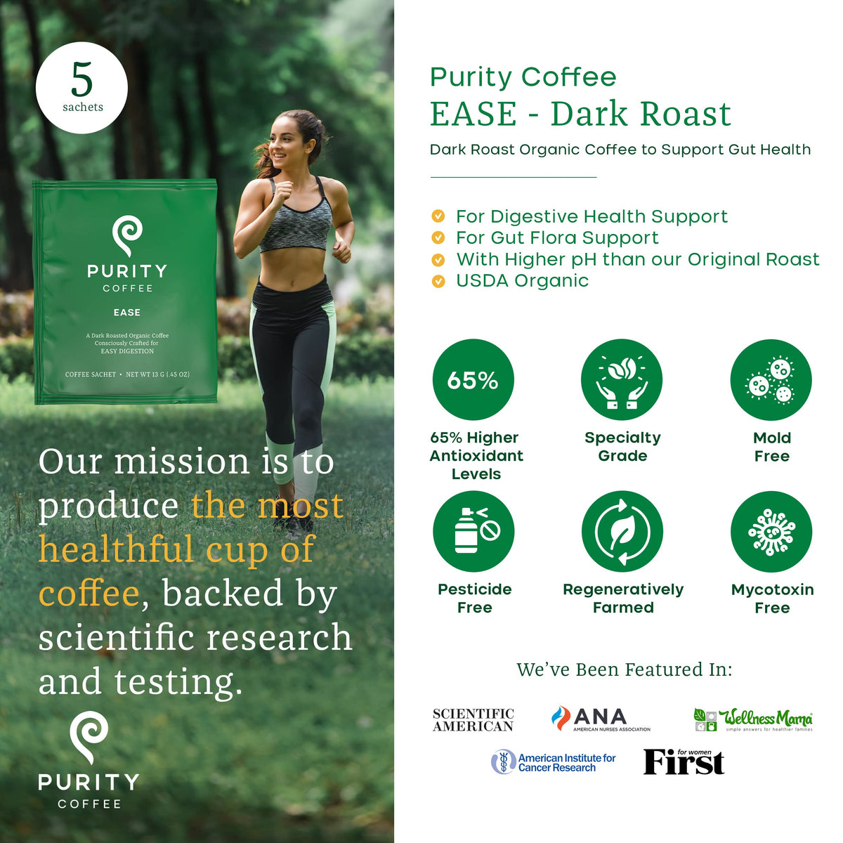 Purity Coffee EASE sachet pour showing convenient single-serve brewing