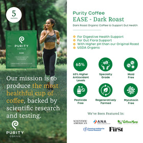 Purity Coffee EASE sachet pour showing convenient single-serve brewing