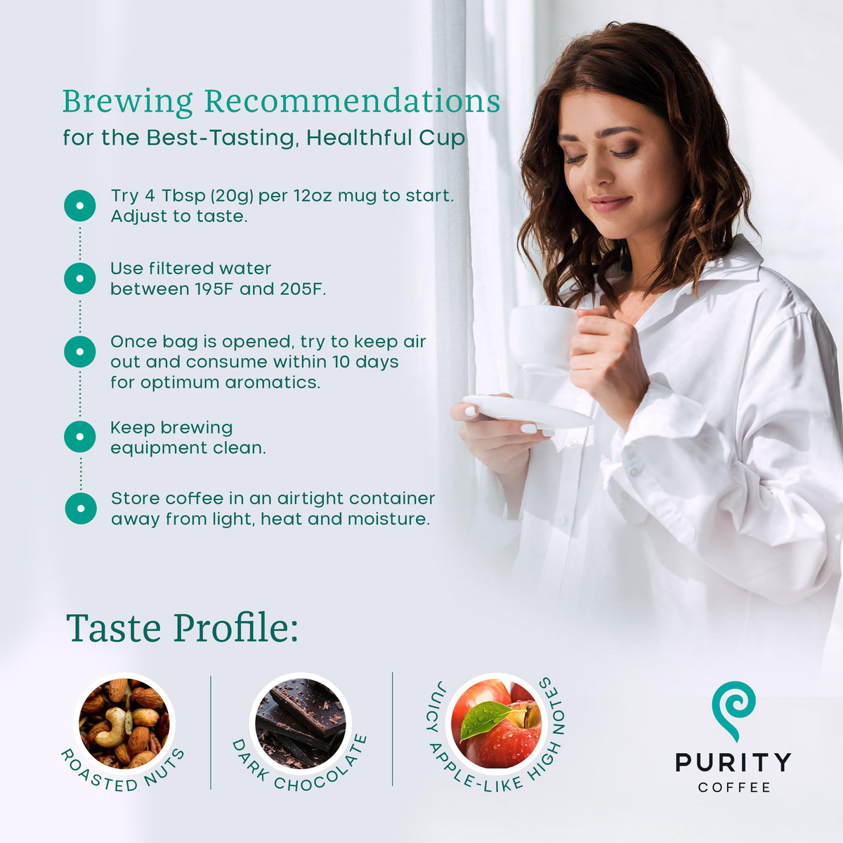 Purity Coffee FLOW brewed cup with steam inviting a balanced sip.