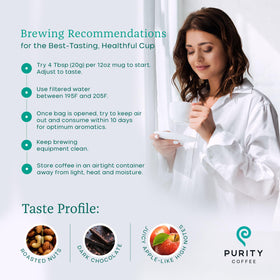 Purity Coffee FLOW brewed cup with steam inviting a balanced sip.