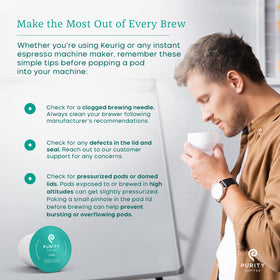 Purity Coffee FLOW brewed cup steaming illustrating balanced body and smooth finish.