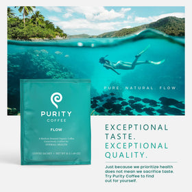 Purity Coffee FLOW third-party tested label supports quality and safety.
