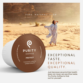 Purity Coffee PROTECT aroma-rich brew ready to pour with high antioxidant profile.