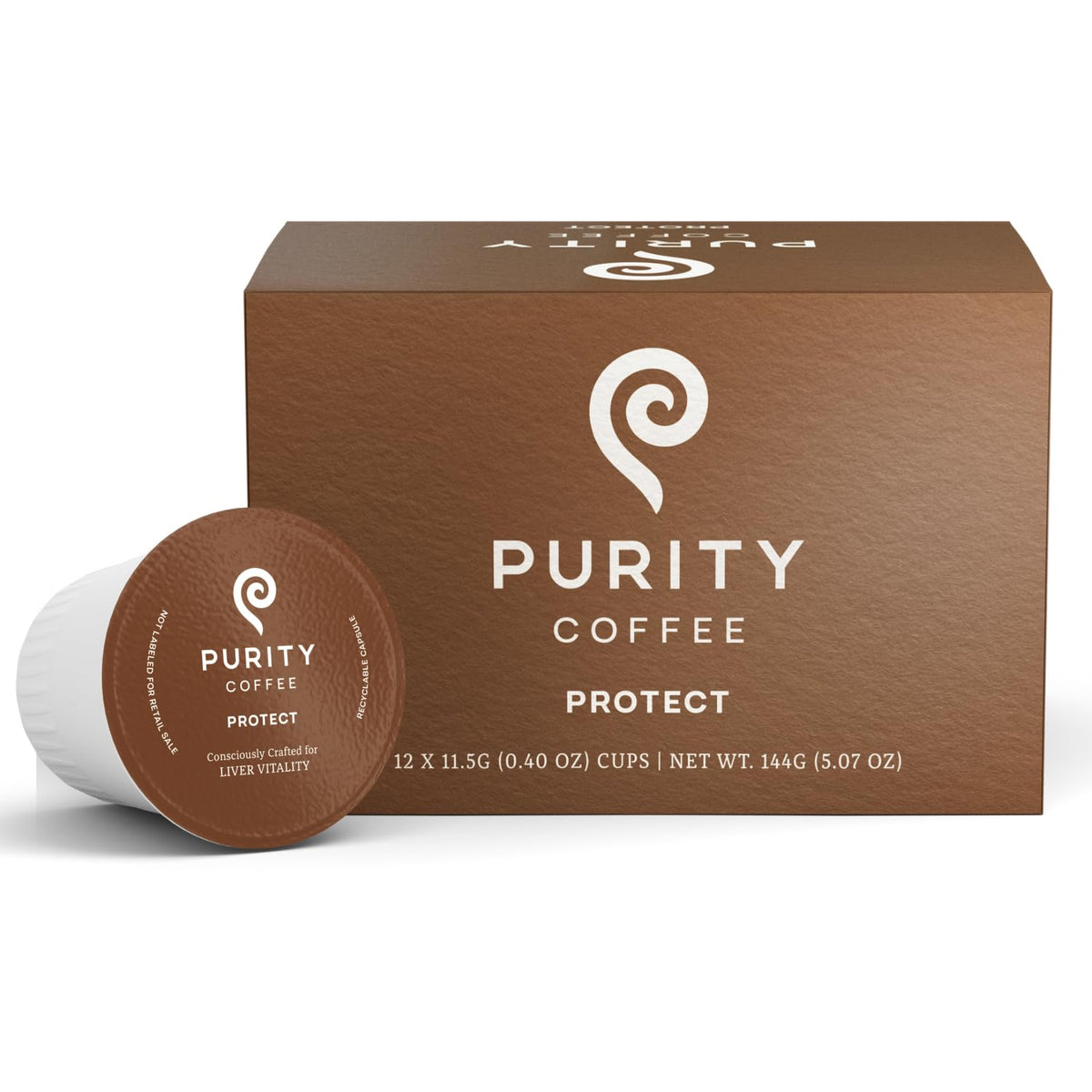 Purity Coffee PROTECT K-Pod capsules box with organic certification and premium quality.