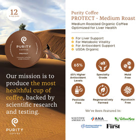 Purity Coffee PROTECT capsule close-up showing aroma of a light-medium roast.