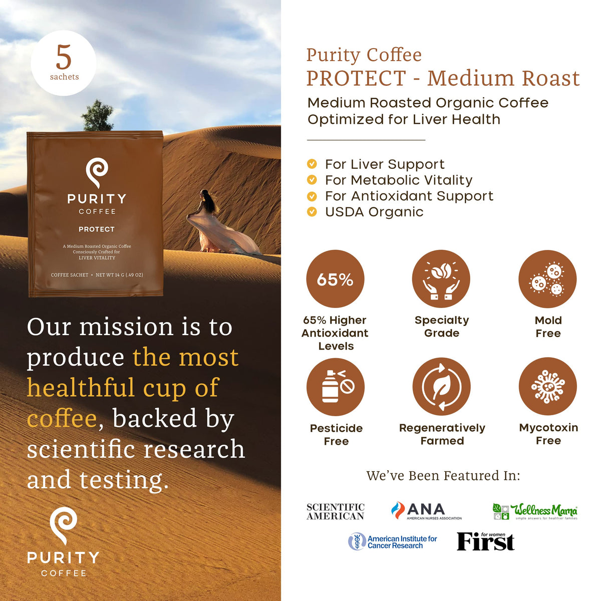 Purity Coffee PROTECT organic certifications label on packaging