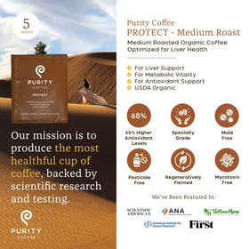 Purity Coffee PROTECT organic certifications label on packaging