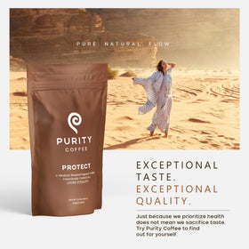 Purity Coffee PROTECT origin-focused label highlights sustainable Central American beans.