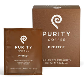 Purity Coffee PROTECT sachets in a box for convenient antioxidant support