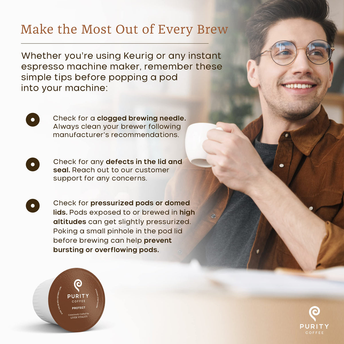Purity Coffee PROTECT sustainability label highlighting regenerative farming and responsible roasting.