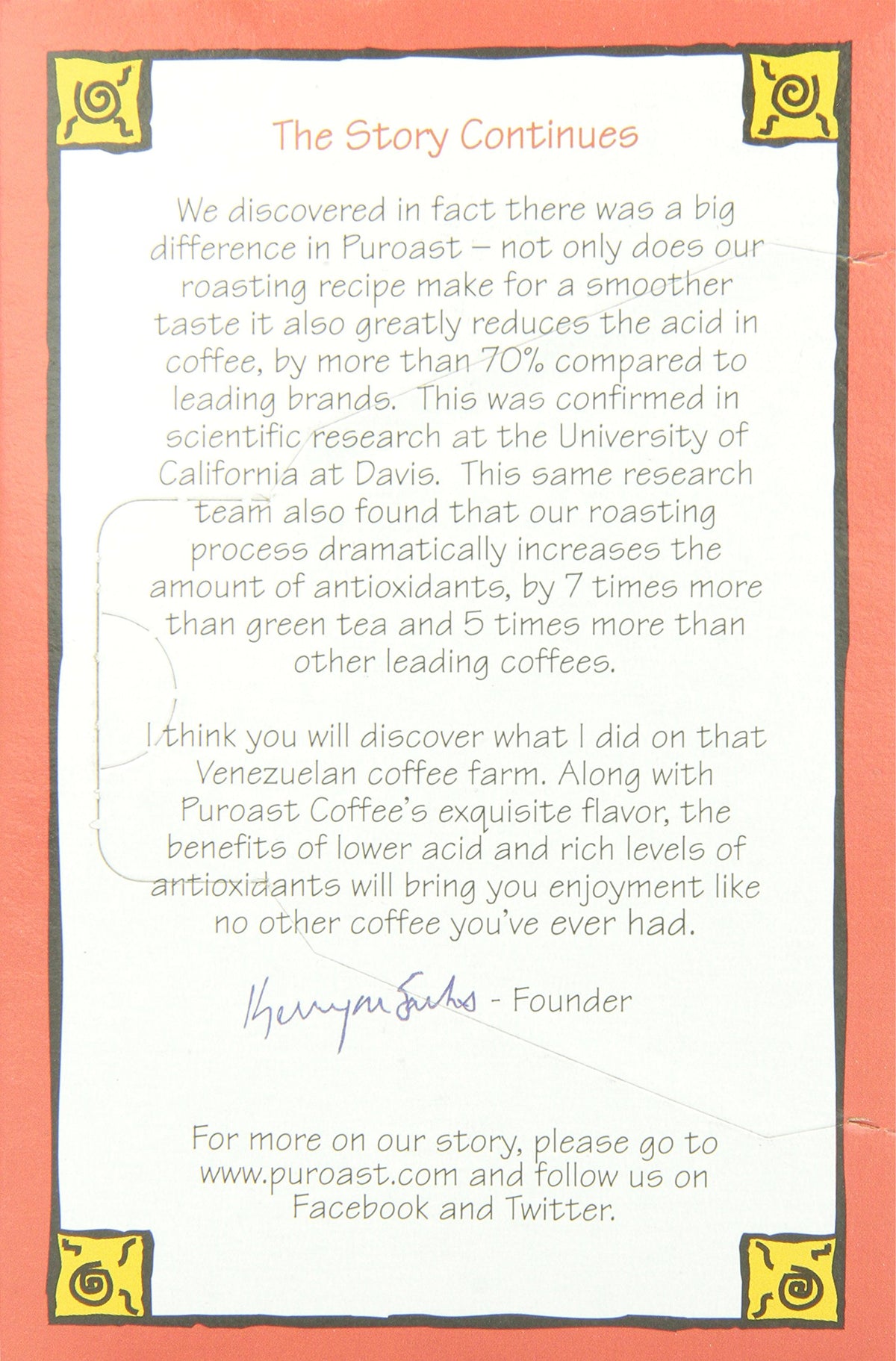 Puroast Antioxidants-rich coffee beans highlight quality.
