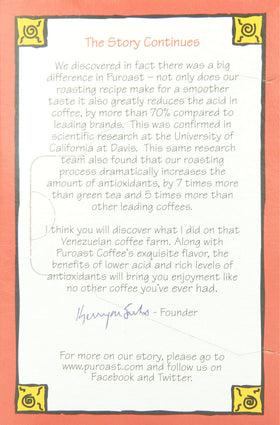 Puroast Antioxidants-rich coffee beans highlight quality.