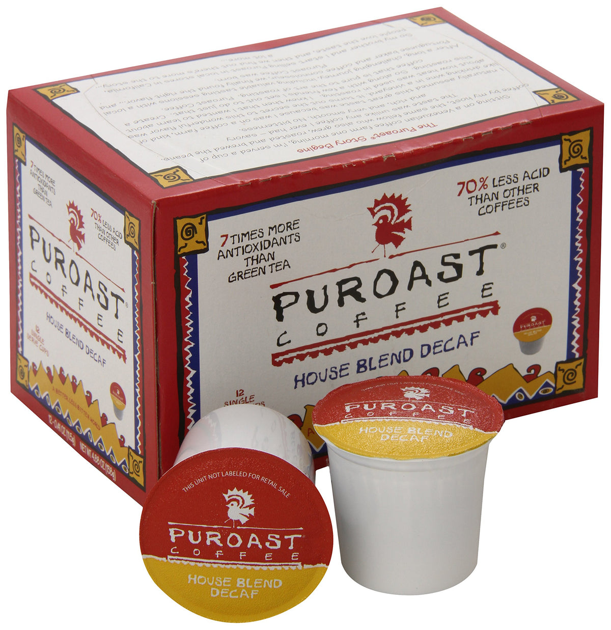 Puroast Decaf House Blend pods for all-day savor.