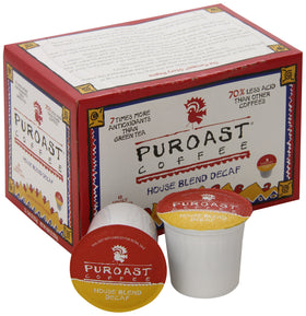 Puroast Decaf House Blend pods for all-day savor.