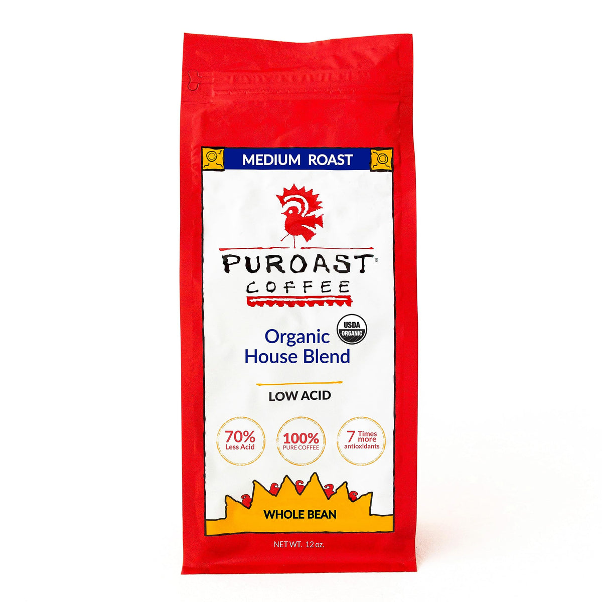 Puroast Low Acid Coffee Bean showing smooth flavor and gentle acidity for easy mornings.
