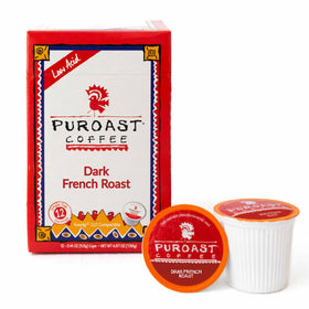 Puroast low acid French Roast pod close-up for easy Keurig brewing