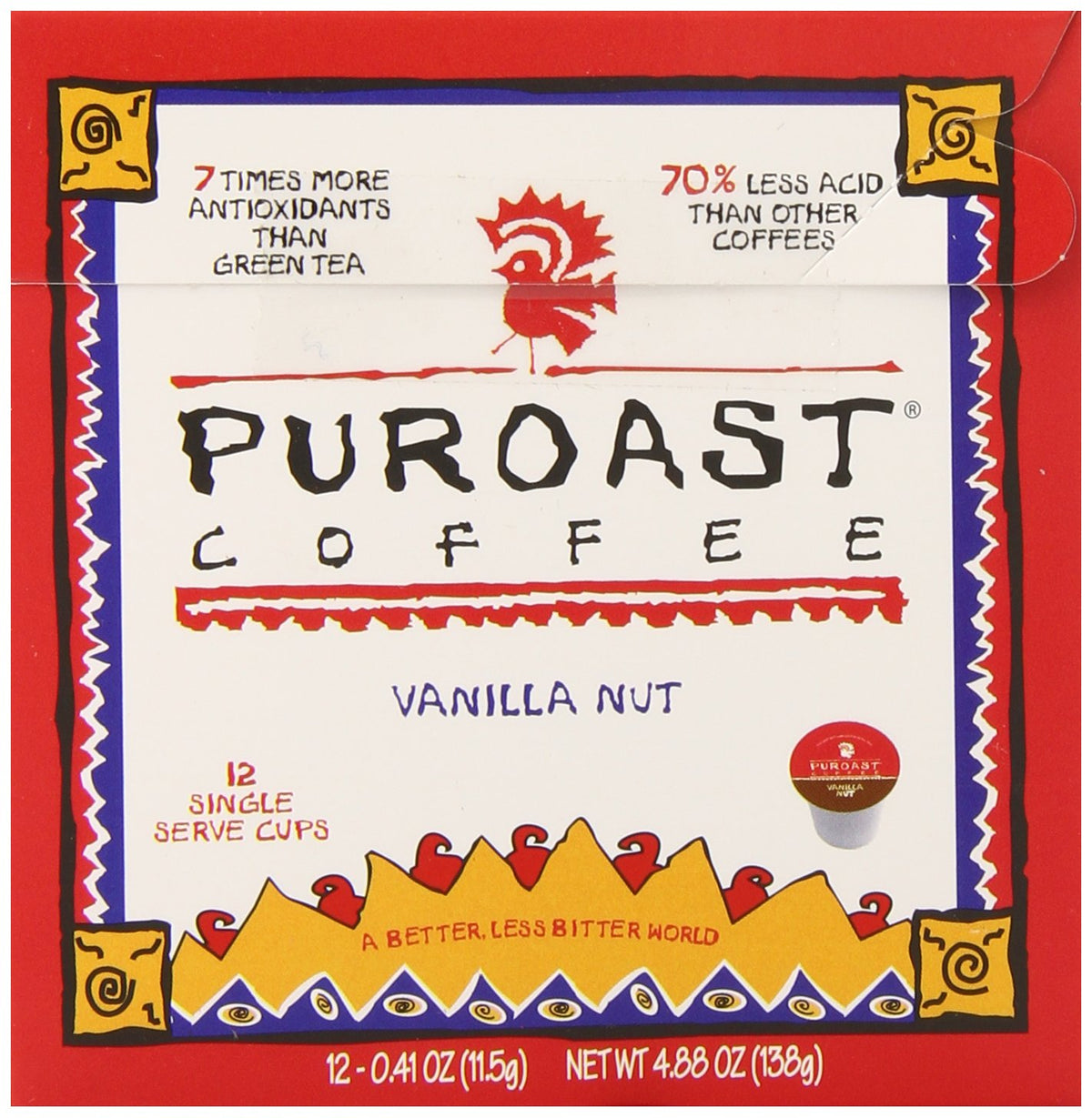 Puroast Vanilla Nut coffee pods aroma close-up with bold flavor notes.