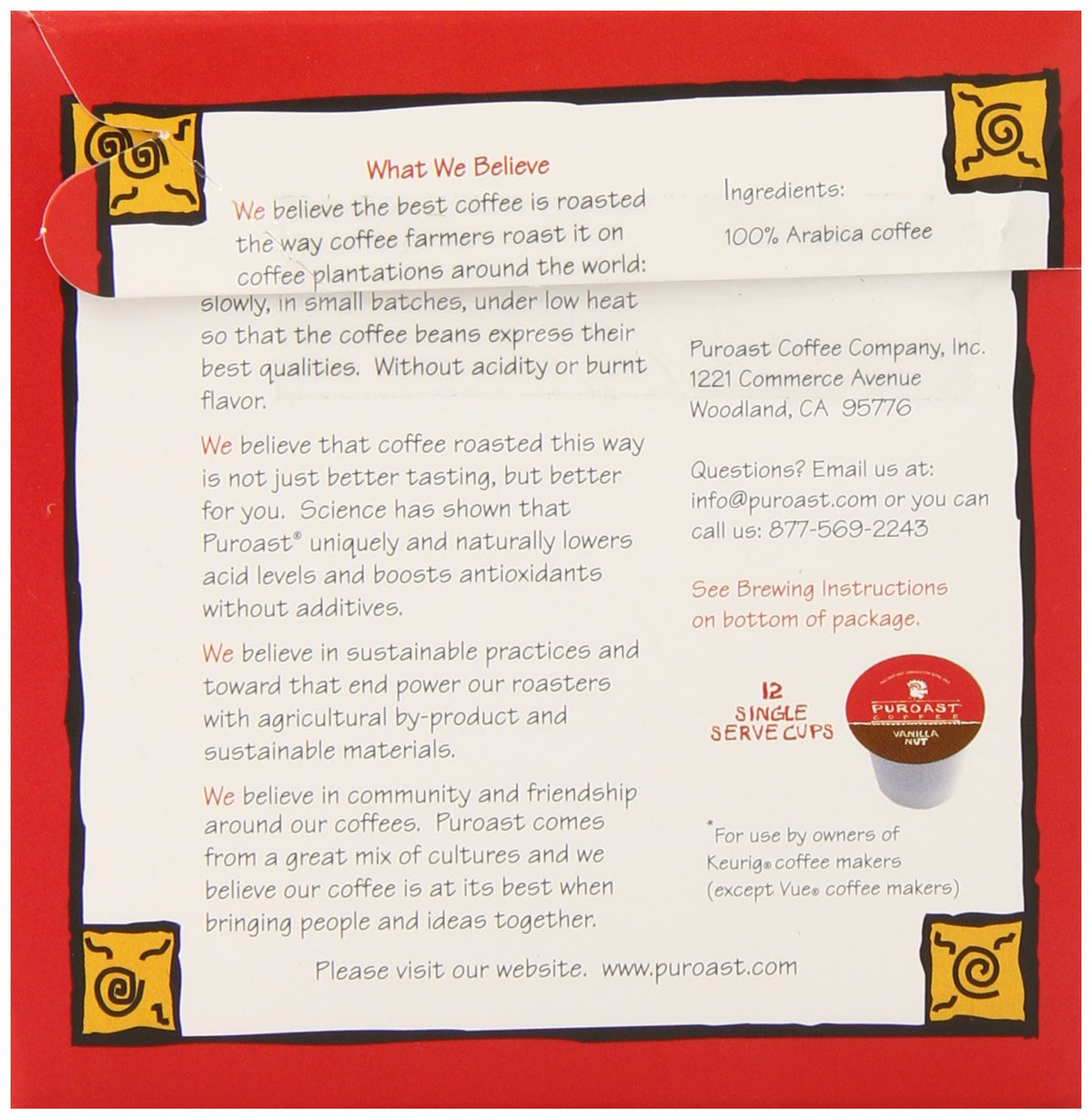 Puroast Vanilla Nut pods Keurig-ready for convenient daily use.