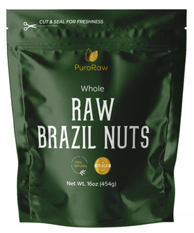 Puroraw Brazil nuts origin amazon, natural snack with tropical aroma.