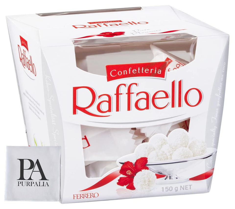 Purpalia Ferrero Raffaello box front, gift-ready packaging for celebrations.