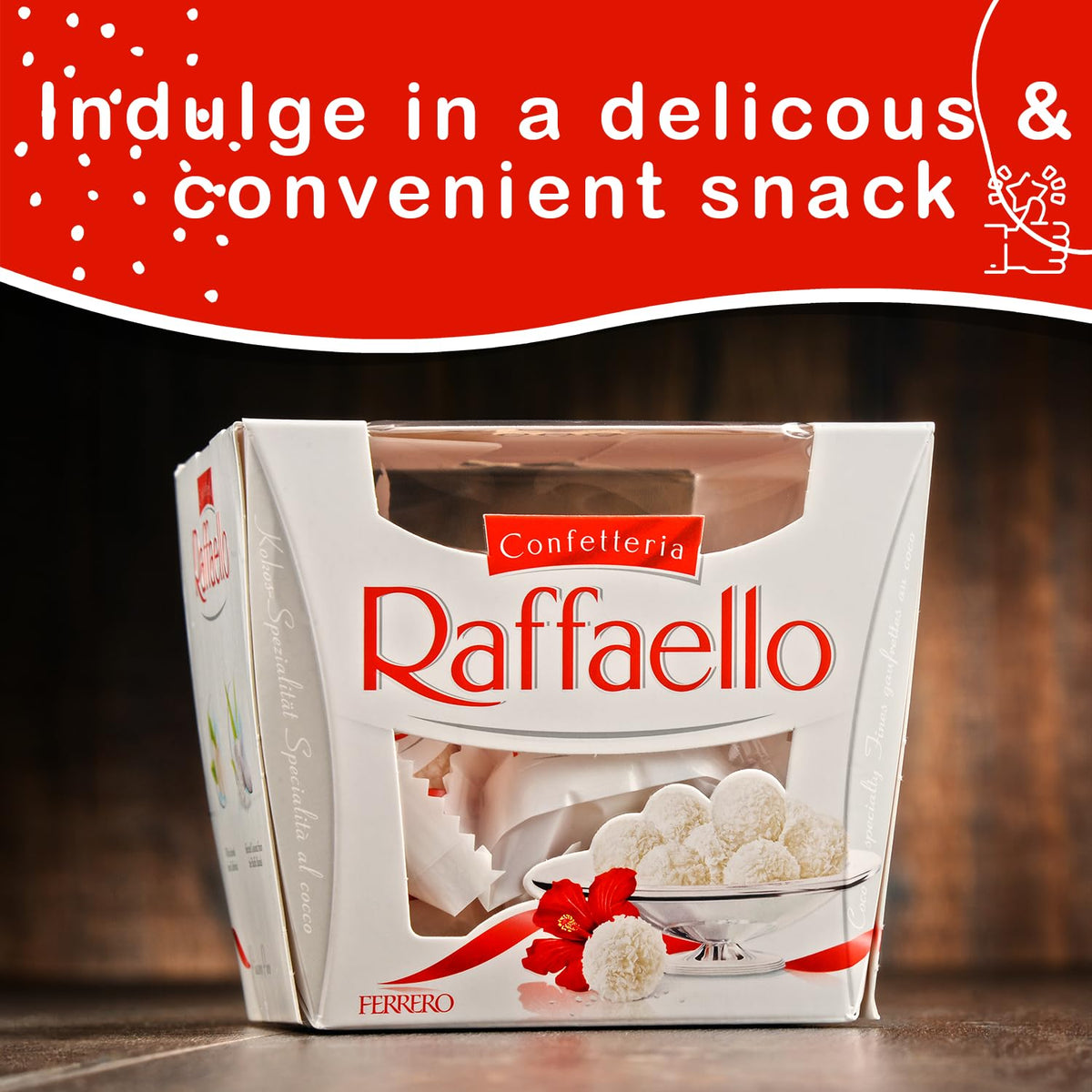 Purpalia Ferrero Raffaello individual wrappers, easy to share.