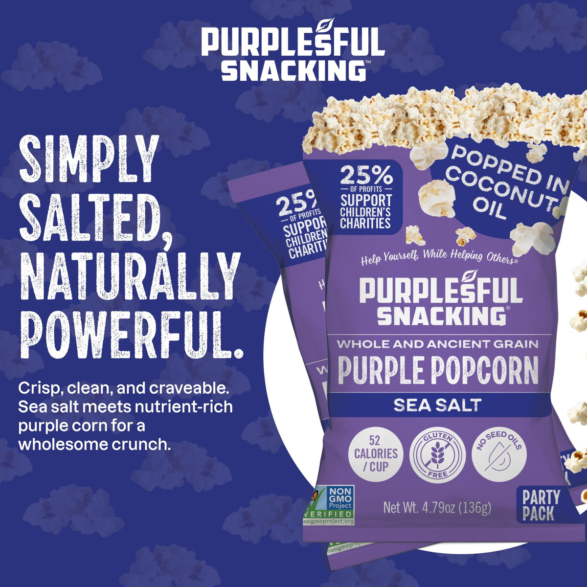 Purplesful nutrition-aware snack popcorn—colorful, antioxidant-rich option for mindful munching