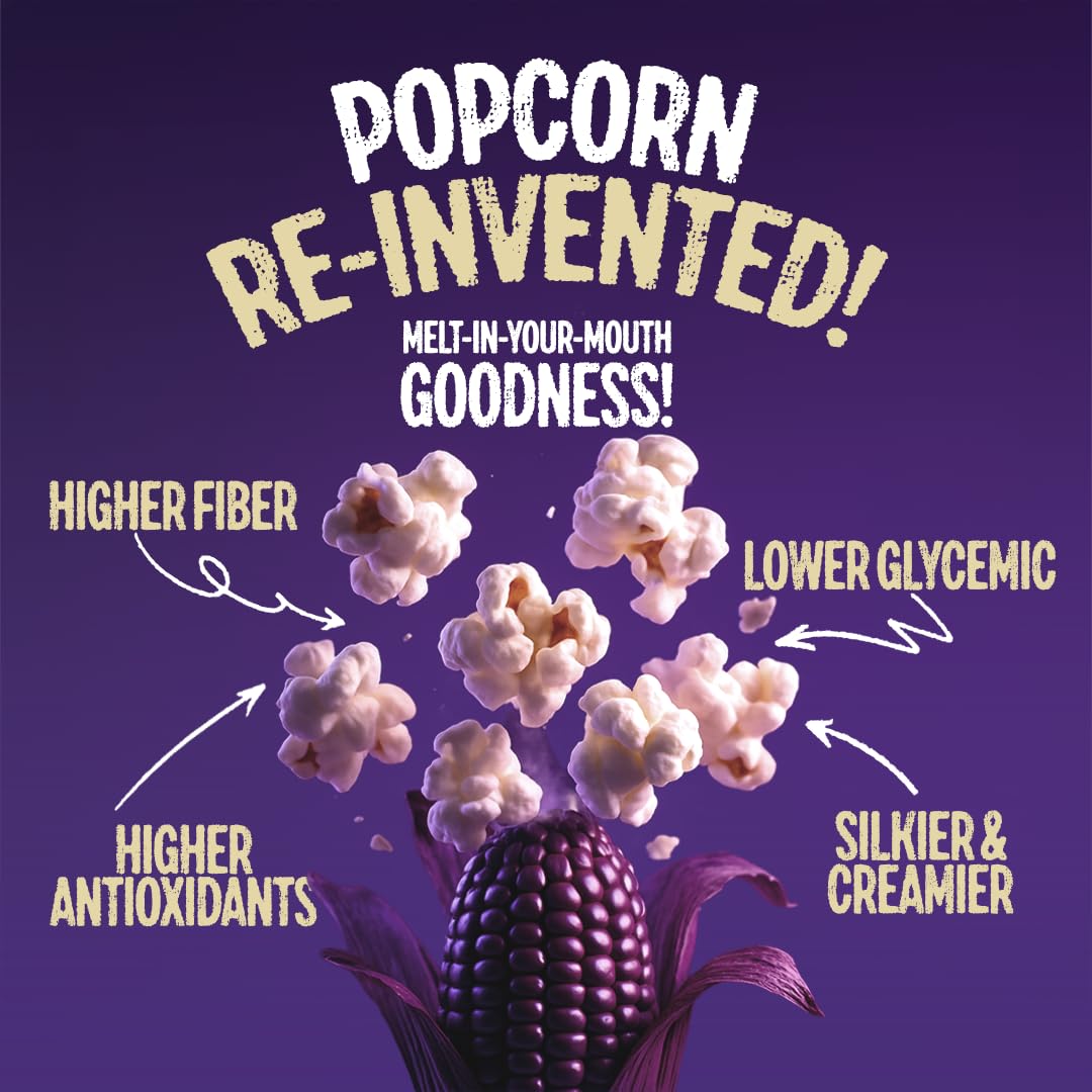 Purplesful silkier texture popcorn serve—soft melt-in-your-mouth crunch for gourmet snacking