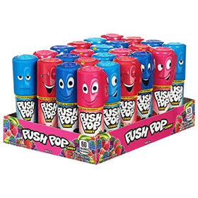 Push Pop 24-count assortment with four flavors—Strawberry, Blue Raspberry, Berry Blast, Watermelon.